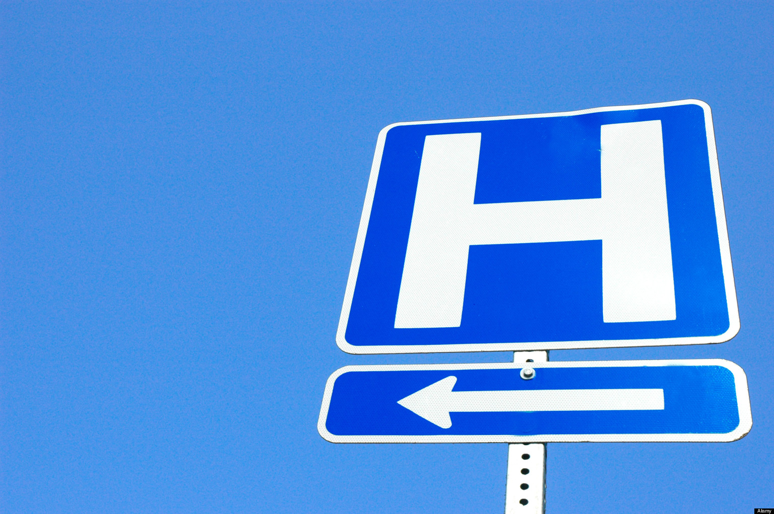 Hospital sign and directiions for drivers to get there. Image shot 2007. Exact date unknown.