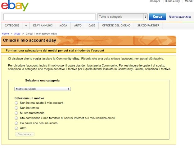 Come cancellarsi da eBay