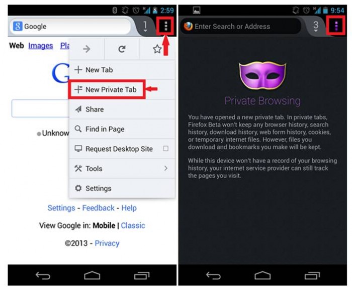 Come navigare anonimi con Android
