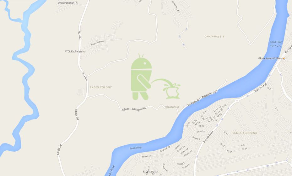Android che urina su Apple compare sulle mappe di Google