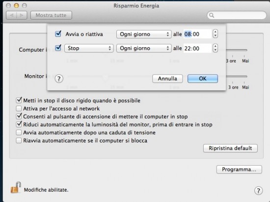 Come programmare spegnimento Mac