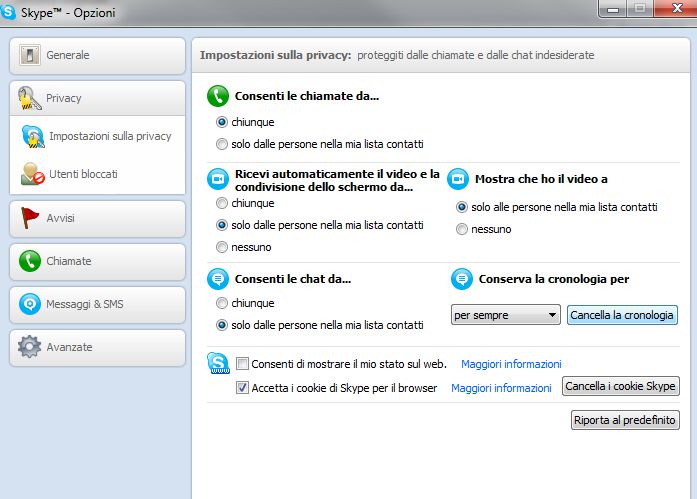 Come cancellare cronologia Skype