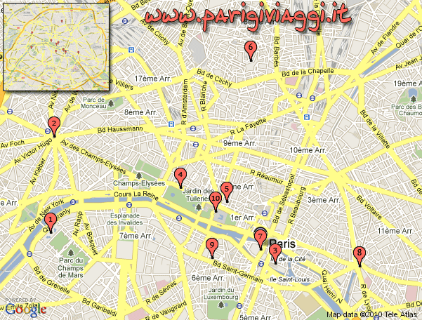 Mappa dei monumenti di Parigi