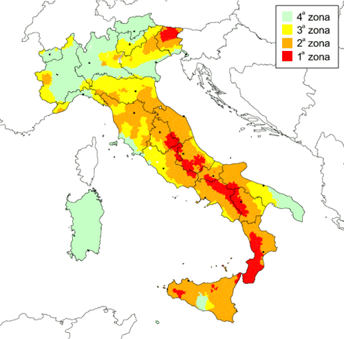 Le zone sismiche in Italia