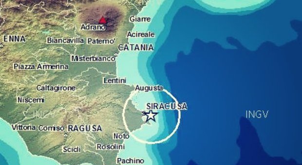 L'epicentro del terremoto di ieri notte a Siracusa così come stabilito dall'INGV L'epicentro del terremoto di ieri notte a Siracusa così come stabilito dall'INGV