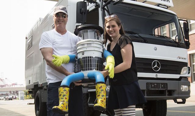 hitchBOT with hitchBOT creators David Harris Smith and Frauke Zeller