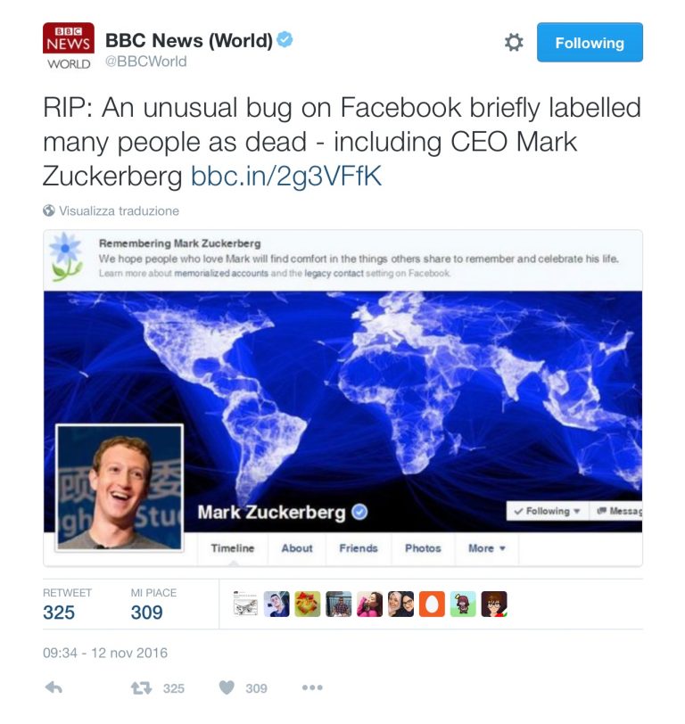 Bug Facebook: morti 2milioni di utenti, anche Zuckerberg facebook