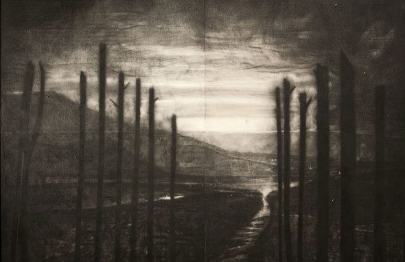 omar-galliani-paesaggio-dei-miei-veleni-2014-matita-nera-su-tavola-25-fedi-nuziali-in-oro-ph-luca-trascinelli-590x590 A Palermo, la mostra "Omar Galliani. Lorenzo Puglisi. Caravaggio, la verità nel buio”