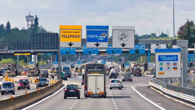 Highway A9, toll station Como Grandate, Italy telepass