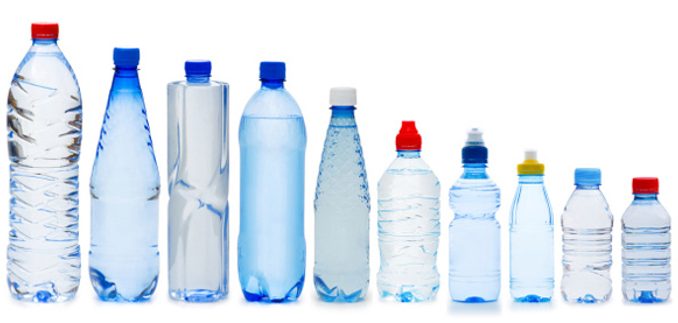 Many water bottles isolated on white