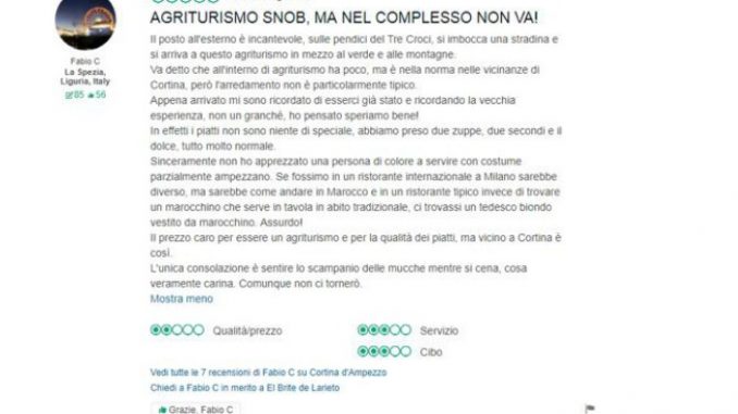 Cortina, la reazione choc su Tripadvisor: