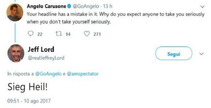 Jeffrey Lord, saluto nazista su Twitter la Cnn lo licenzia Jeffrey Lord