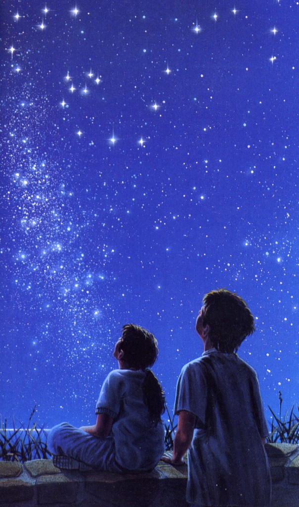 Bambini con cielo stellato