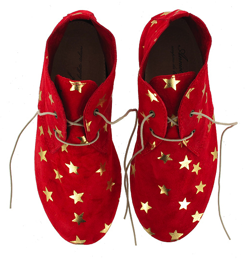 Anniel: Mocassini Derby in camoscio rosso con stelline oro, Collezione Autunno/Inverno 2011/2012