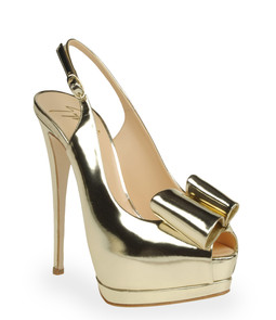 Giuseppe Zanotti: décolleté slingback spuntate color oro con fiocco, Collezione Primavera/Estate 2012