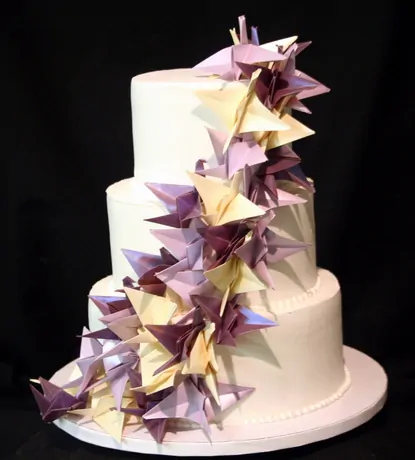 Torta nuziale con le gru di origami