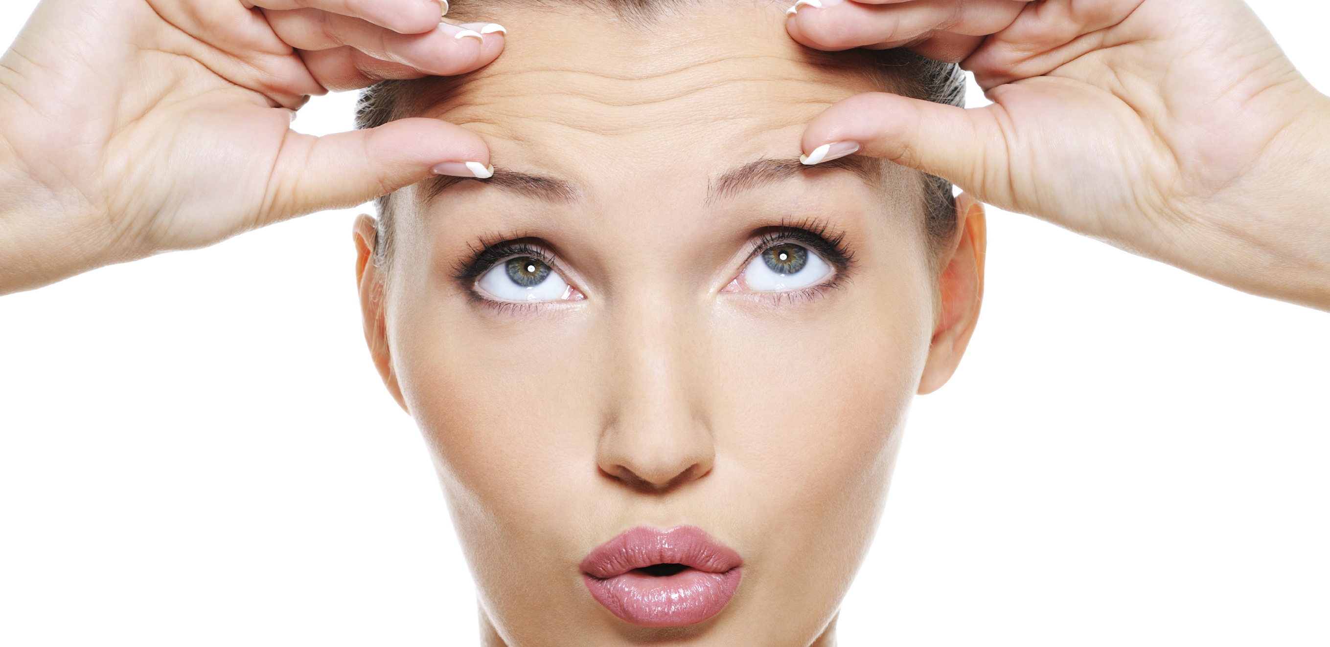 female face with wrinkles on her forehead