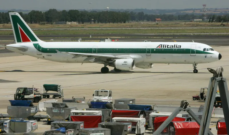 An Alitalia plane is parked at Rome's Fi