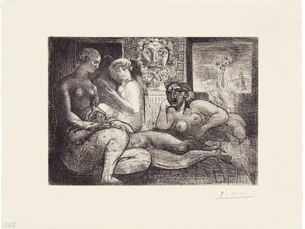 42511 Pablo Picasso Femmes entre elles avec voyeur sculpte 1934 acquaforte cm34x44 5