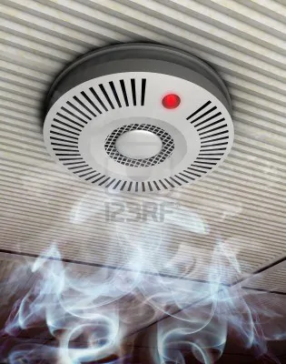 11356184 rivelatori di fumo e fuoco illustrazione di un rilevatore di fumo e fuoco in fumo a soffitto grigio
