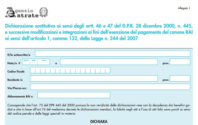 Modulo autocertificazione canone rai notizie.it Abbonamento rai costo