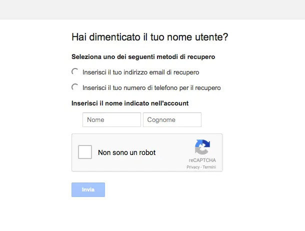 Come recuperare nome utente account Google