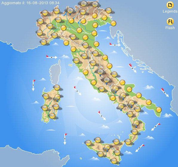Le previsioni meteo della giornata di giovedì 25 agosto 2016