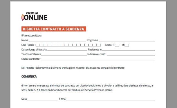 MODULO RECESSO MEDIASET PREMIUM SCARICARE