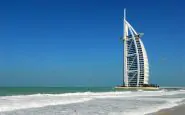 seashore and burj la arab jumeirah in dubai united arab emirates uae