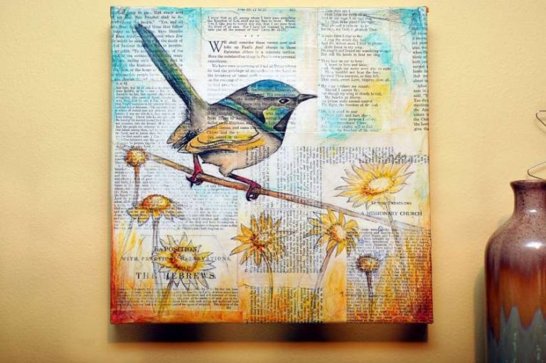 uccellino-su-tela-con-il-decoupage