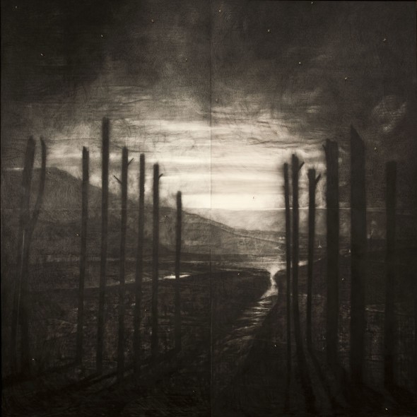 omar-galliani-paesaggio-dei-miei-veleni-2014-matita-nera-su-tavola-25-fedi-nuziali-in-oro-ph-luca-trascinelli-590x590 A Palermo, la mostra "Omar Galliani. Lorenzo Puglisi. Caravaggio, la verità nel buio”