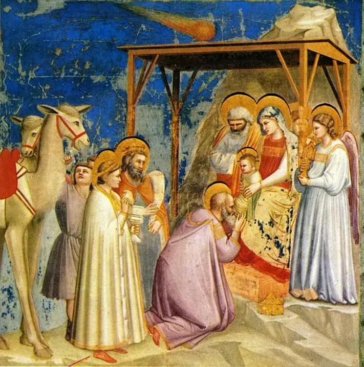 L'Epifania secondo Giotto, in un celebre dipinto conservato nella Cappella degli Scrovegni, a Firenze.