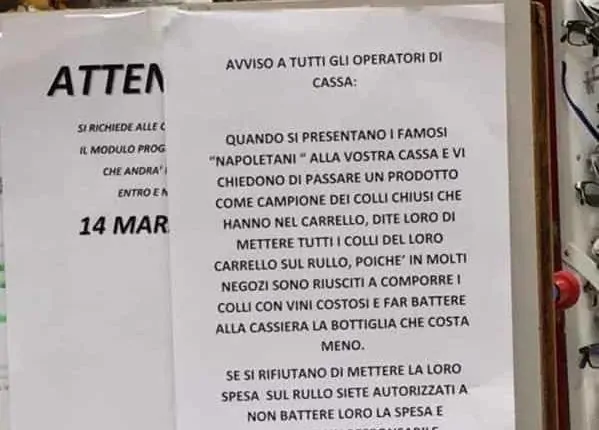 "Attenti ai napoletani": è il cartello choc che compare in un noto Supermercato di Milano