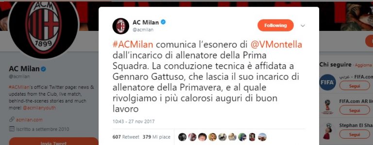 Montella Montella esonerato dal Milan