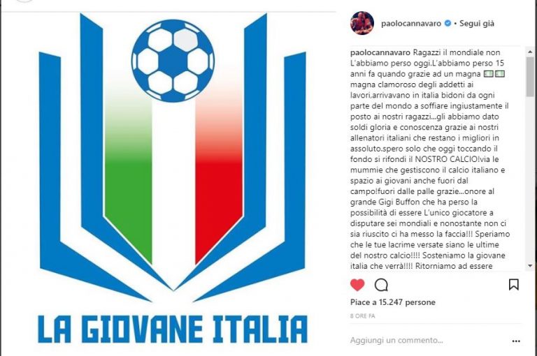 Italia Svezia, Paolo Cannavaro attacca la Figc: 'Via le mummie che gestiscono il calcio italiano' Italia Svezia