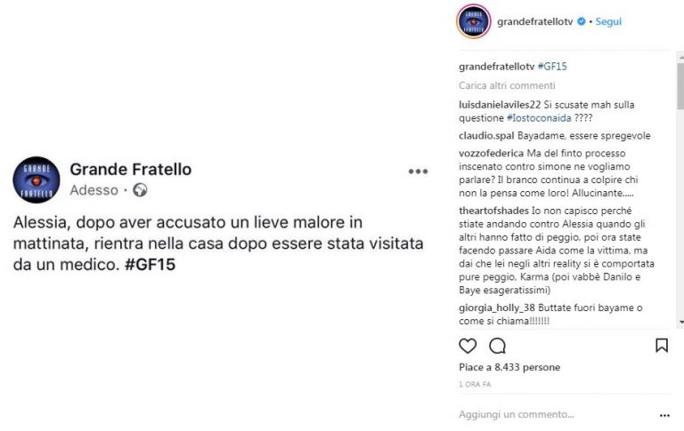 Profilo Instagram Grande Fratello