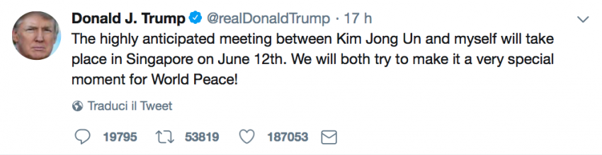 L'annuncio di Trump su Twitter