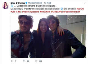 Elisa D'Ospina all'eurovisione song contest con Fabrizio Moro ed Ermal Meta