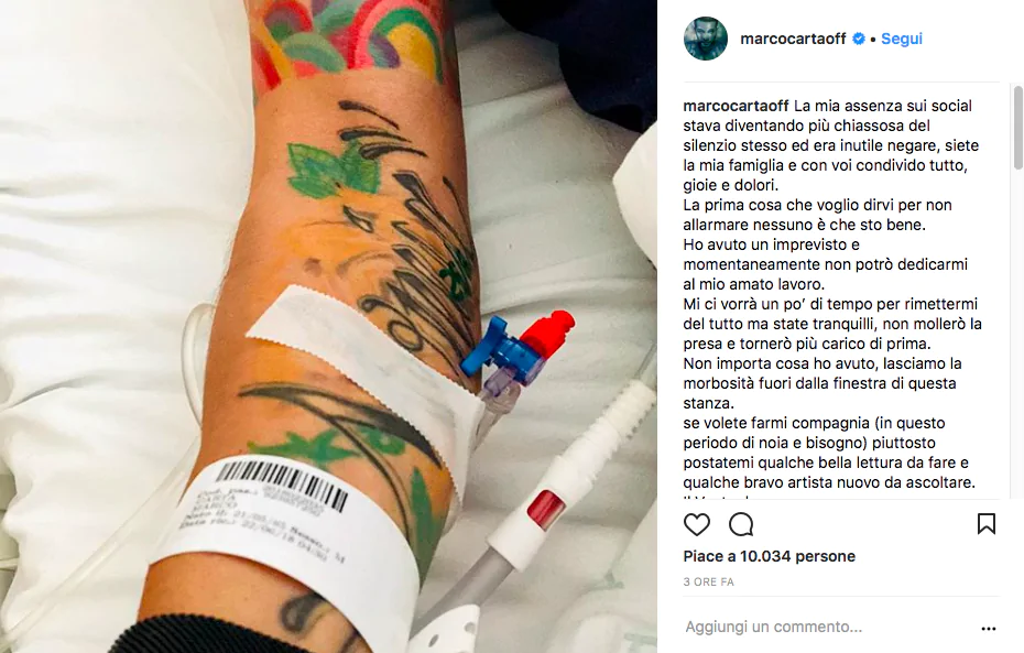 Marco Carta in ospedaleMarco Carta in ospedale
