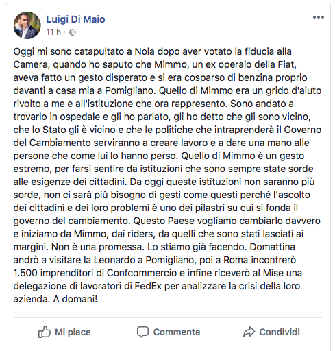 Il post di Di Maio