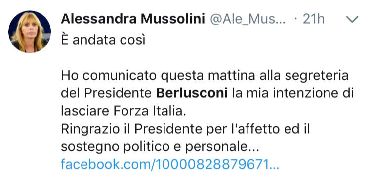 Alessandra Mussolini lascia Forza Italia