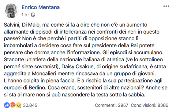 Il post di Mentana