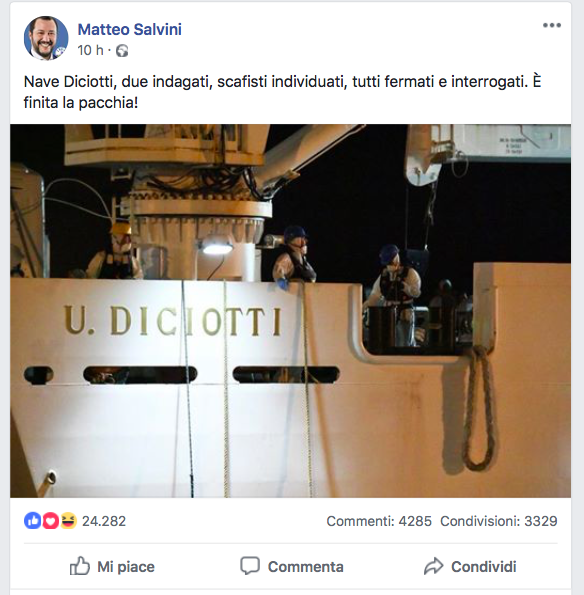 Il post di Salvini