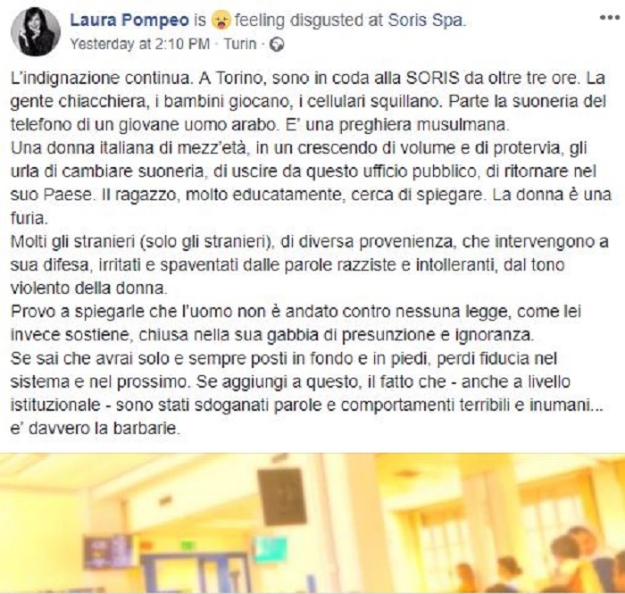 Laura Pompeo e il post razzista