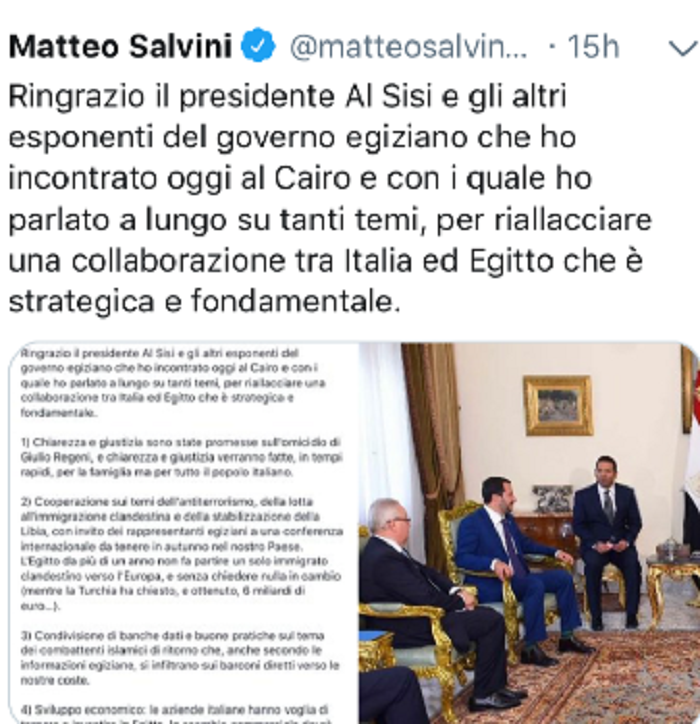 Salvini incontra Al Sisi