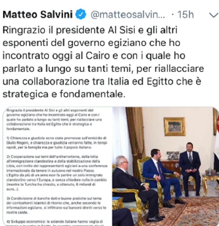 Salvini incontra Al Sisi