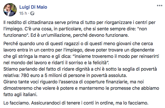 Il post di Luigi Di Maio