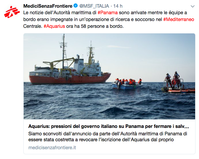 Il tweet di Medici Senza Frontiere