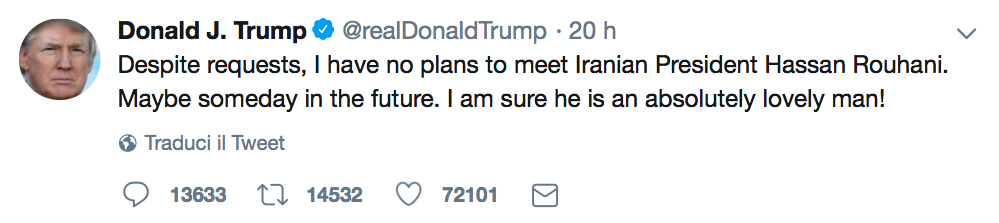 Il tweet sul presidente iraniano