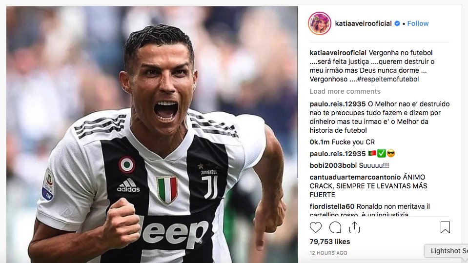 Post sorella Ronaldo Instagram